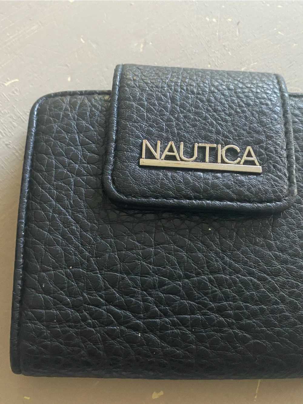 Nautica Black Faux Leather Flip Wallet Phone Case with Metal Logo